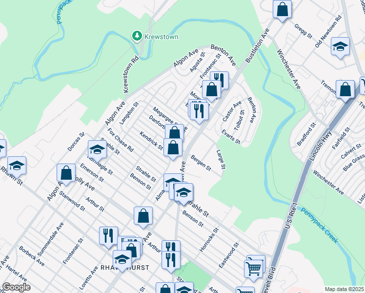 map of restaurants, bars, coffee shops, grocery stores, and more near in Philadelphia