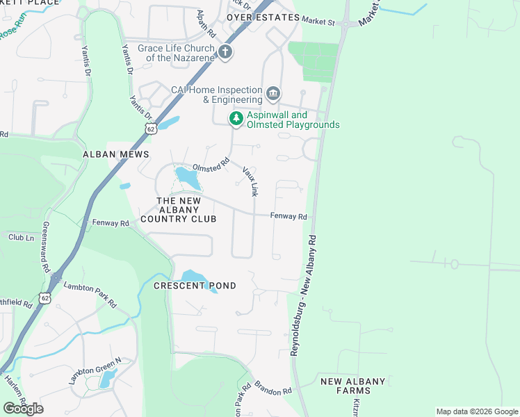map of restaurants, bars, coffee shops, grocery stores, and more near 7762 Fenway Road in New Albany