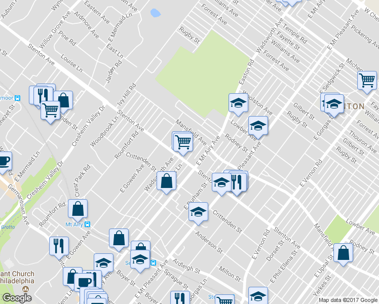 map of restaurants, bars, coffee shops, grocery stores, and more near 915 East Allens Lane in Philadelphia