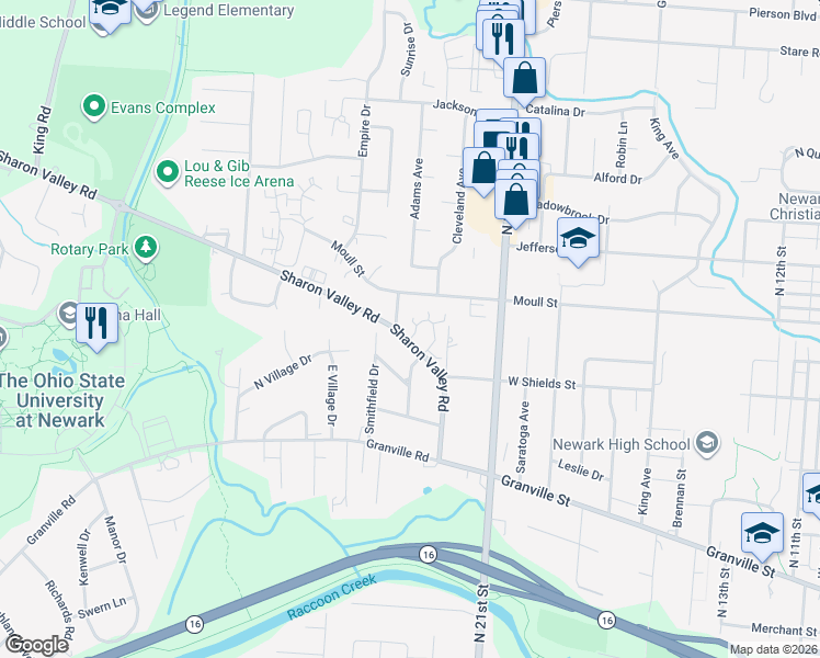 map of restaurants, bars, coffee shops, grocery stores, and more near 781 Sharon Valley Road in Newark