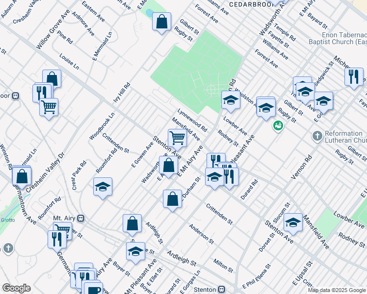 map of restaurants, bars, coffee shops, grocery stores, and more near 915 East Allens Lane in Philadelphia