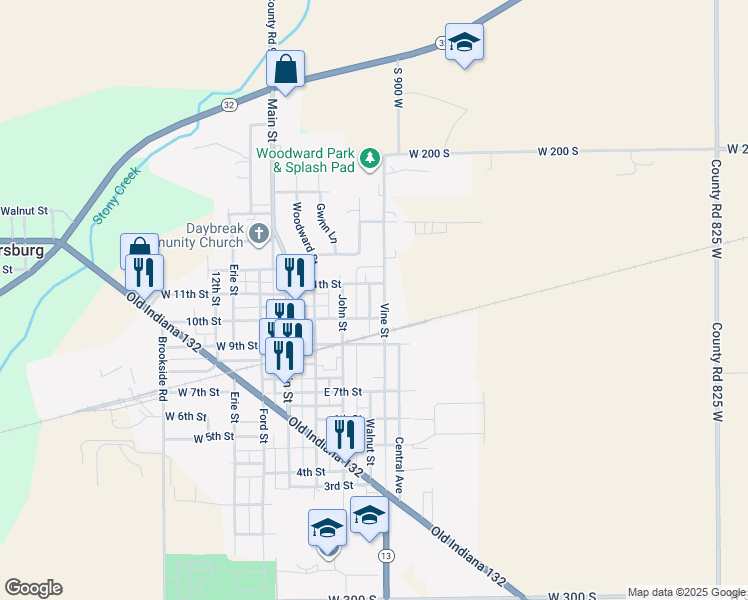map of restaurants, bars, coffee shops, grocery stores, and more near 1005 Walnut Street in Lapel