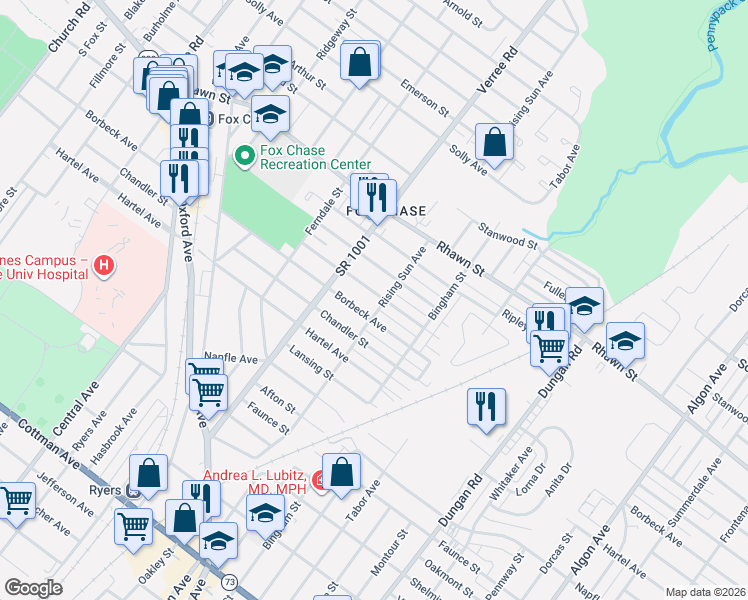 map of restaurants, bars, coffee shops, grocery stores, and more near 939 Borbeck Avenue in Philadelphia