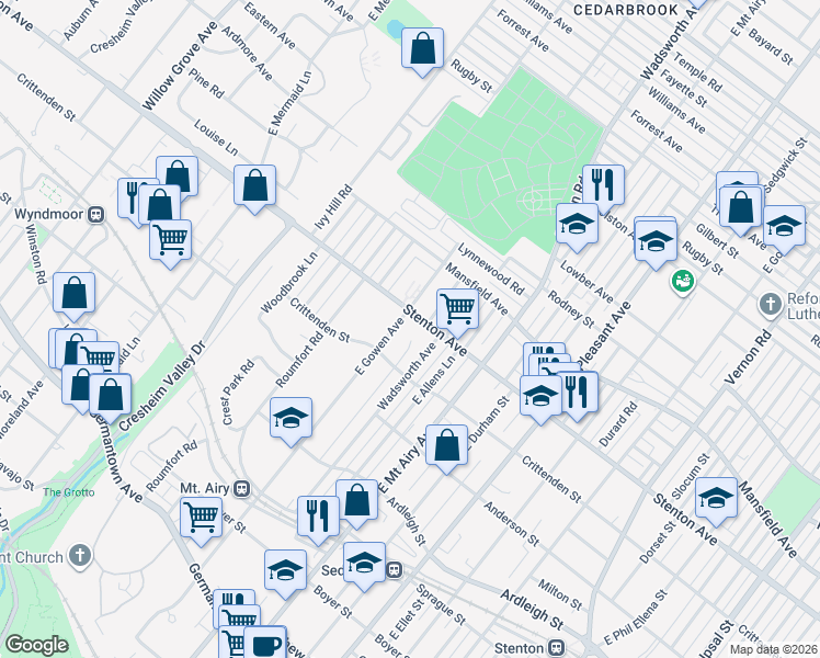 map of restaurants, bars, coffee shops, grocery stores, and more near 617 Wadsworth Avenue in Philadelphia