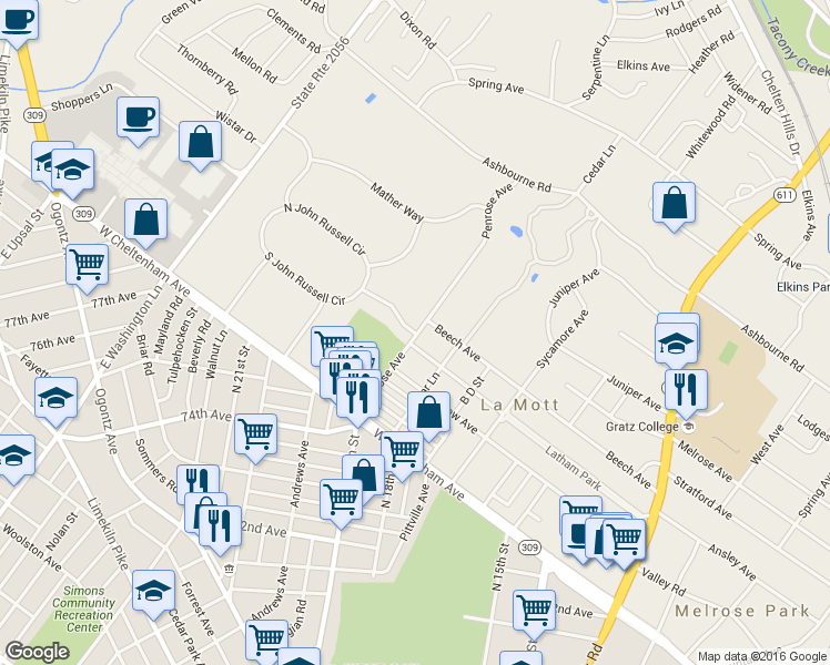 map of restaurants, bars, coffee shops, grocery stores, and more near 1903 Humphrey Merry Way in Montgomery County