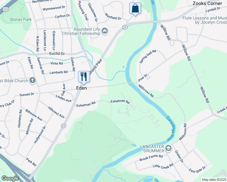 map of restaurants, bars, coffee shops, grocery stores, and more near 99 Eshelman Road in Lancaster
