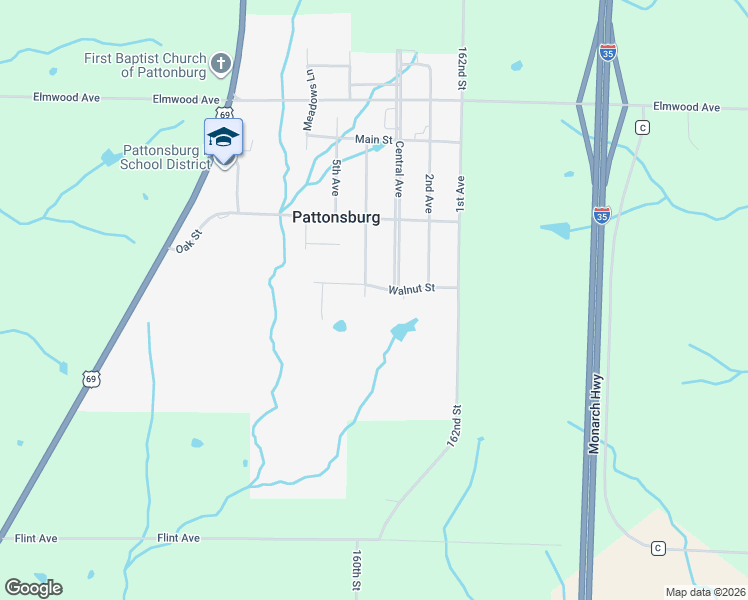 map of restaurants, bars, coffee shops, grocery stores, and more near 304 Walnut Street in Pattonsburg
