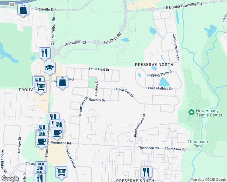map of restaurants, bars, coffee shops, grocery stores, and more near 4394 Pantonbury Street in New Albany