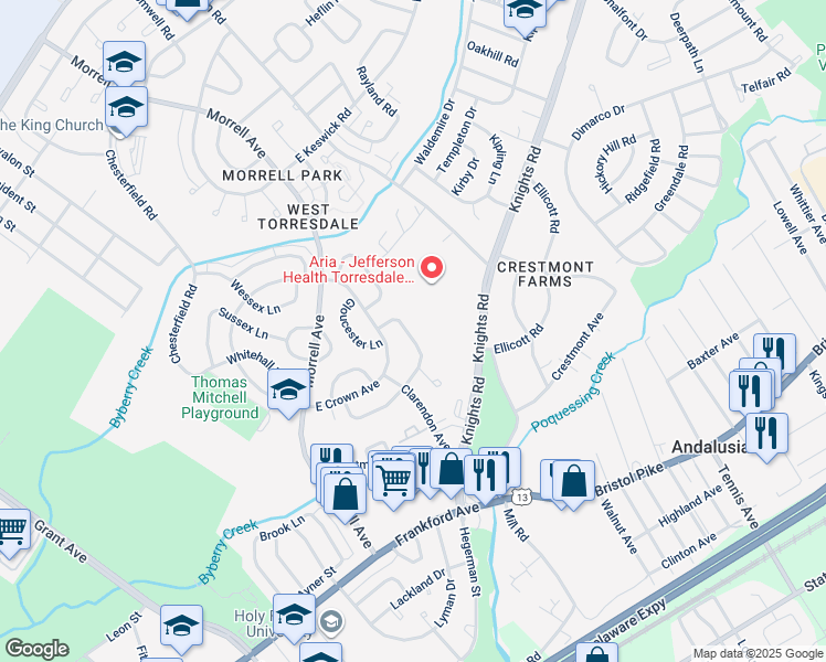 map of restaurants, bars, coffee shops, grocery stores, and more near 3649 N Hereford Ln in Philadelphia