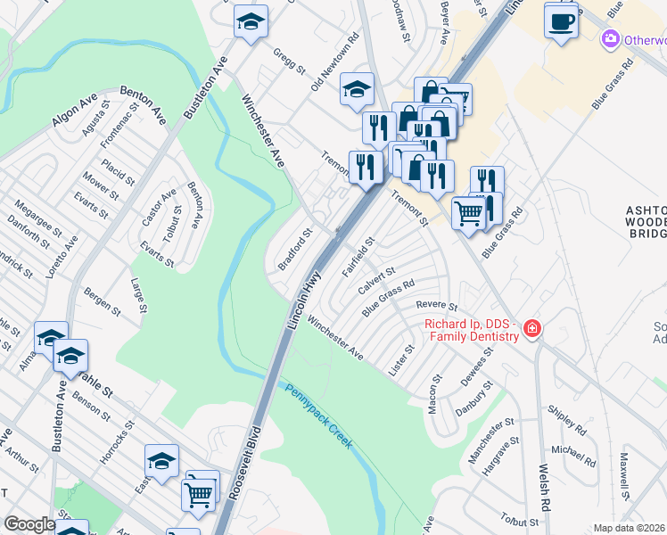 map of restaurants, bars, coffee shops, grocery stores, and more near 8849 Roosevelt Boulevard in Philadelphia