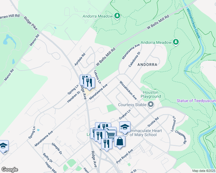 map of restaurants, bars, coffee shops, grocery stores, and more near 855 Manatawna Avenue in Philadelphia