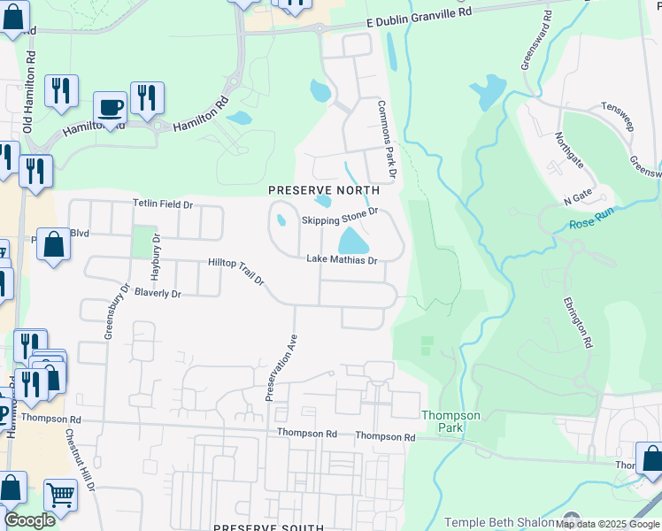 map of restaurants, bars, coffee shops, grocery stores, and more near 6385 Summers Nook Drive in New Albany