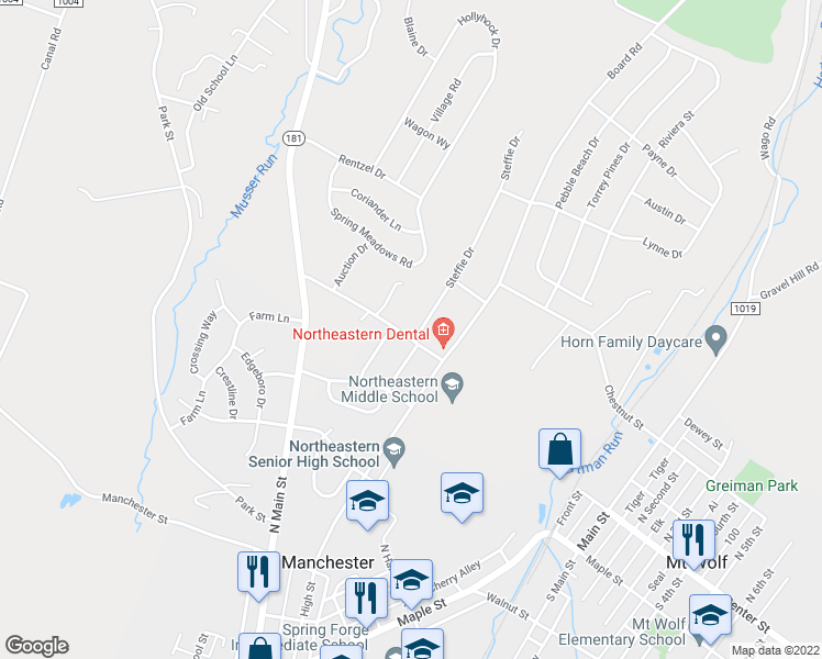 map of restaurants, bars, coffee shops, grocery stores, and more near 160 Meeting House Road in Manchester