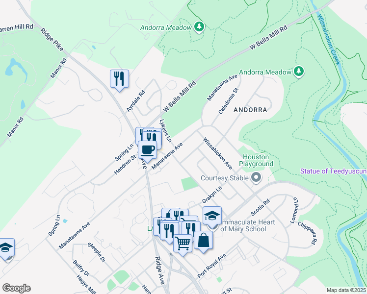 map of restaurants, bars, coffee shops, grocery stores, and more near 855 Manatawna Avenue in Philadelphia