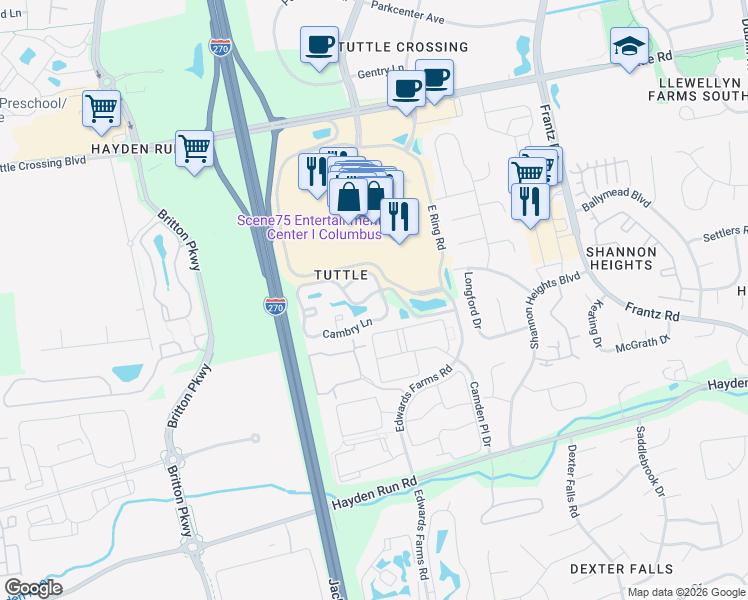 map of restaurants, bars, coffee shops, grocery stores, and more near 4311 Camden Circle in Dublin