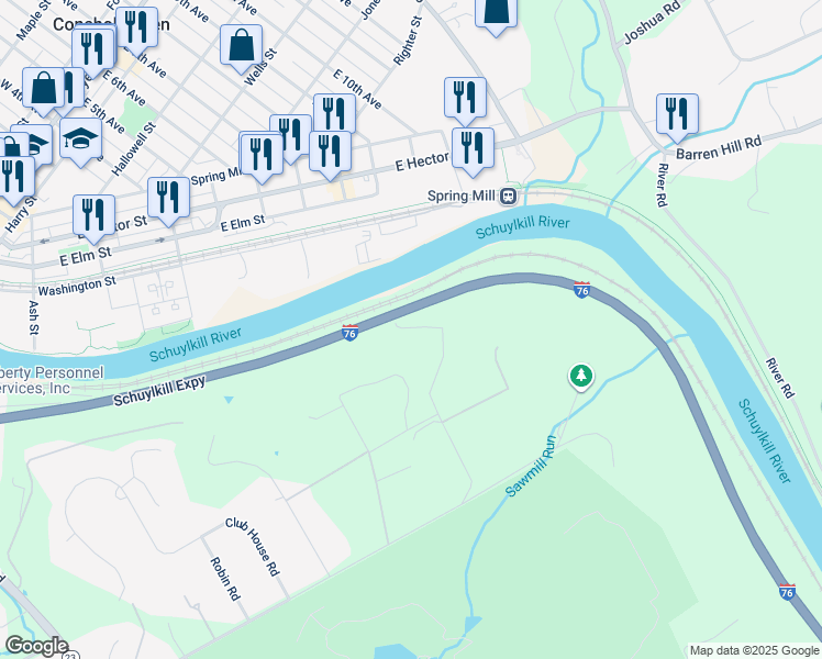 map of restaurants, bars, coffee shops, grocery stores, and more near 1246 Bryn Tyddyn Dr in Gladwyne