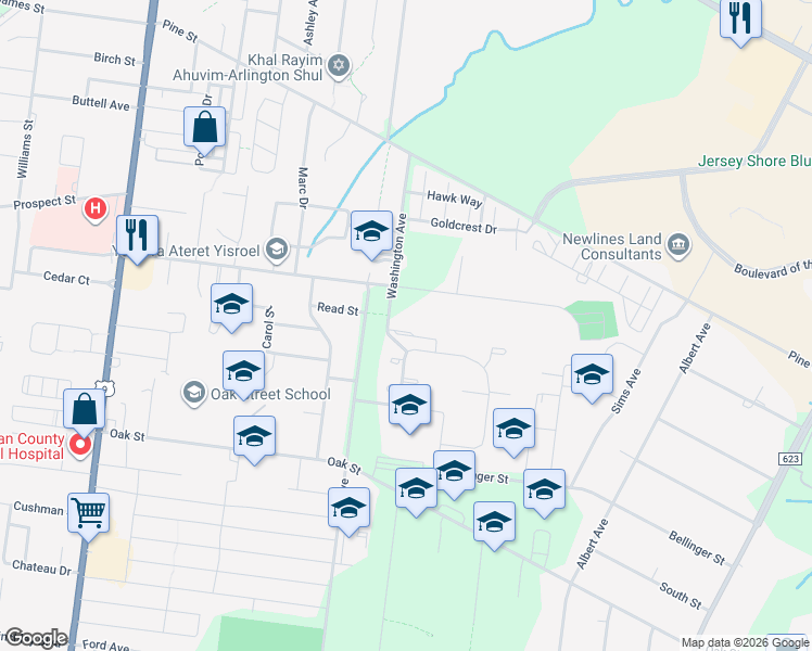 map of restaurants, bars, coffee shops, grocery stores, and more near 135 Coles Way in Lakewood
