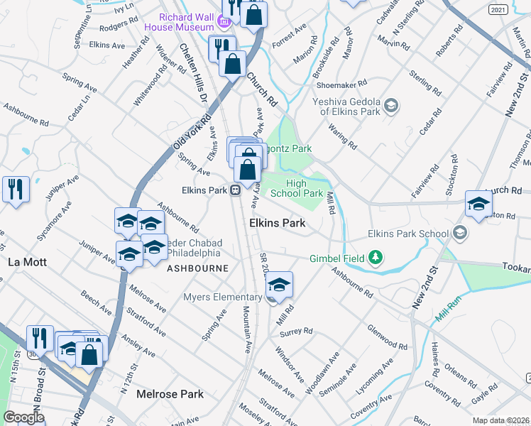 map of restaurants, bars, coffee shops, grocery stores, and more near in Melrose Park