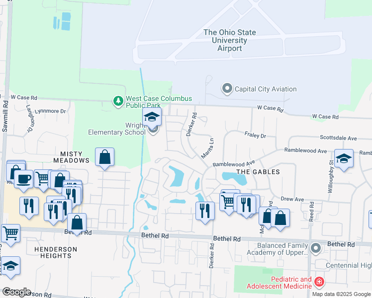map of restaurants, bars, coffee shops, grocery stores, and more near 2211 Teardrop Avenue in Columbus