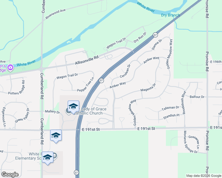map of restaurants, bars, coffee shops, grocery stores, and more near 19398 Iris Court in Noblesville