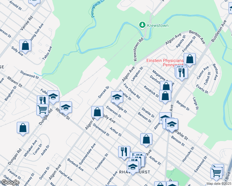 map of restaurants, bars, coffee shops, grocery stores, and more near 1373 Benson Street in Philadelphia