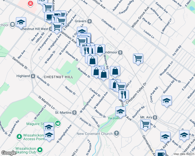 map of restaurants, bars, coffee shops, grocery stores, and more near 7932 Germantown Avenue in Philadelphia