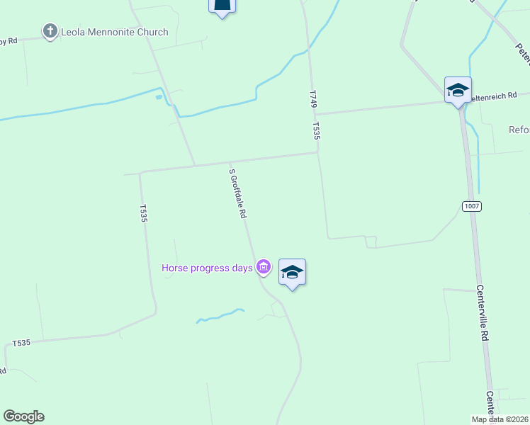 map of restaurants, bars, coffee shops, grocery stores, and more near 404 South Groffdale Road in Gordonville
