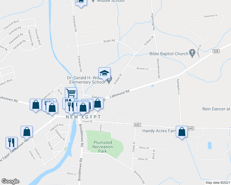 map of restaurants, bars, coffee shops, grocery stores, and more near 17 R Lakewood Road in Plumsted
