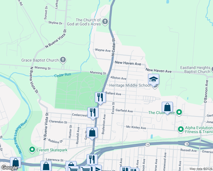 map of restaurants, bars, coffee shops, grocery stores, and more near 368 North Cedar Street in Newark