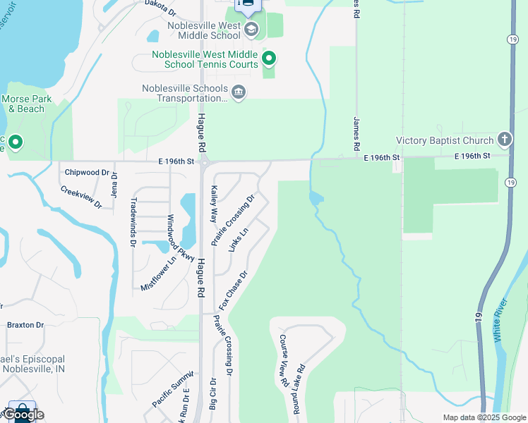map of restaurants, bars, coffee shops, grocery stores, and more near 19424 Fox Chase Drive in Noblesville