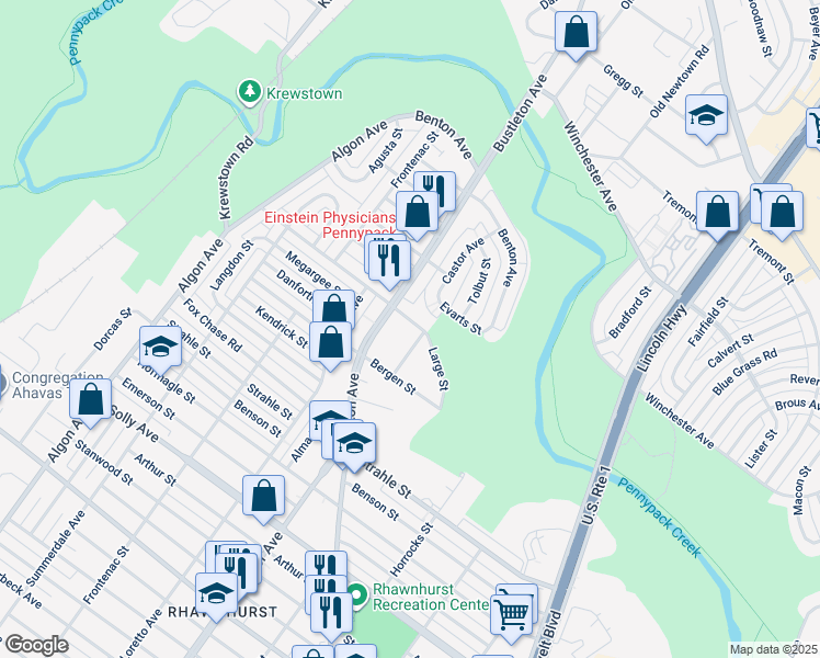 map of restaurants, bars, coffee shops, grocery stores, and more near 1916 Tustin Street in Philadelphia
