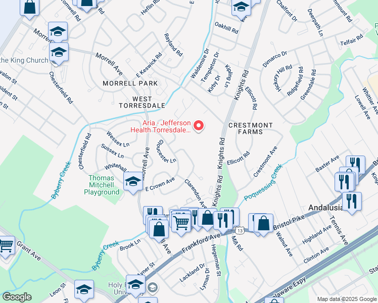 map of restaurants, bars, coffee shops, grocery stores, and more near 3641 North Hereford Lane in Philadelphia