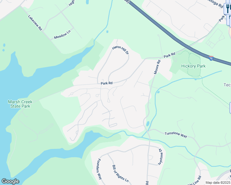 map of restaurants, bars, coffee shops, grocery stores, and more near 205 Whistling Swan Lane in Downingtown