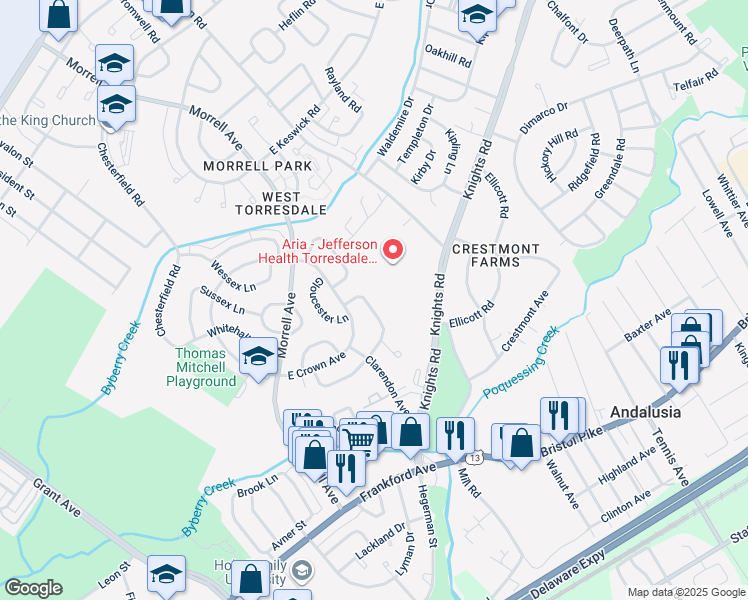 map of restaurants, bars, coffee shops, grocery stores, and more near 3641 North Hereford Lane in Philadelphia