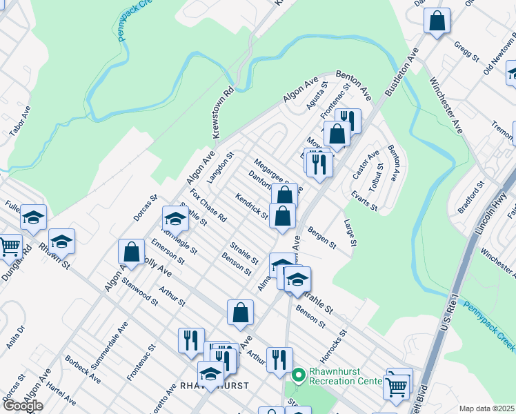 map of restaurants, bars, coffee shops, grocery stores, and more near 1728 Bergen Street in Philadelphia