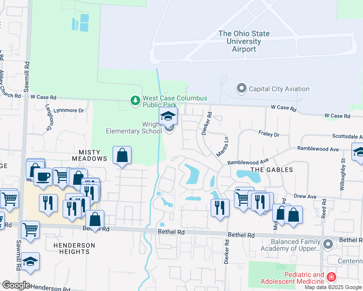 map of restaurants, bars, coffee shops, grocery stores, and more near 5635 Barney Lane in Columbus