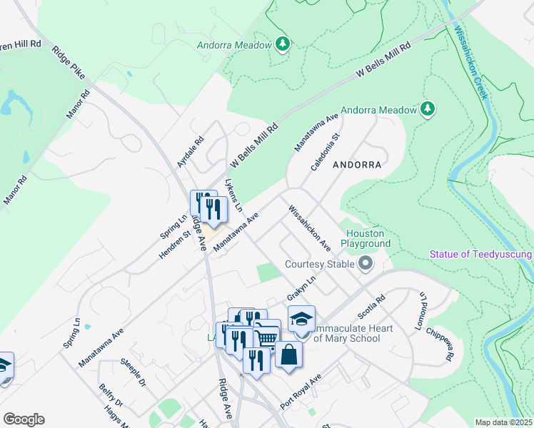 map of restaurants, bars, coffee shops, grocery stores, and more near 863 Manatawna Avenue in Philadelphia