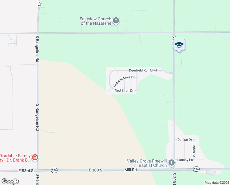 map of restaurants, bars, coffee shops, grocery stores, and more near 2577 Red Birch Drive in Anderson