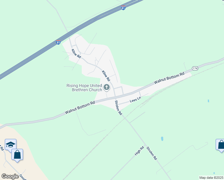 map of restaurants, bars, coffee shops, grocery stores, and more near 173 Kline Road in Shippensburg