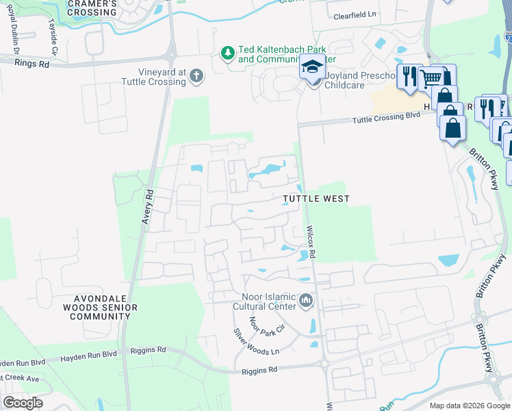 map of restaurants, bars, coffee shops, grocery stores, and more near 5167 Criterion Way in Dublin