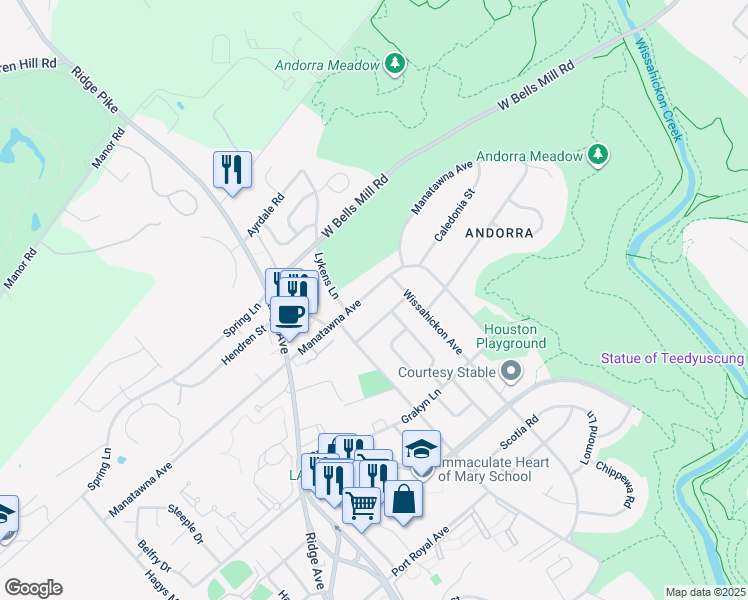map of restaurants, bars, coffee shops, grocery stores, and more near 863 Manatawna Avenue in Philadelphia