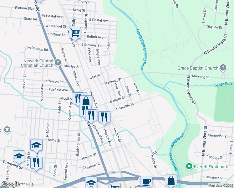 map of restaurants, bars, coffee shops, grocery stores, and more near 429 Park Avenue in Newark