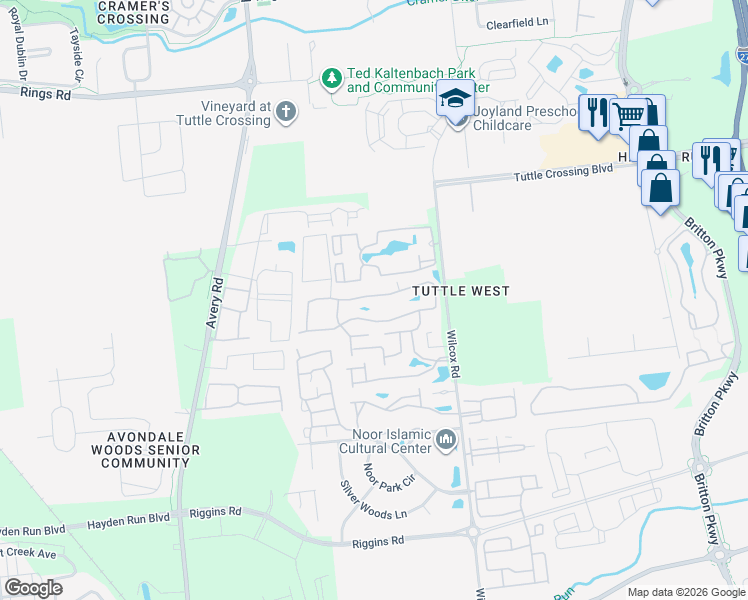 map of restaurants, bars, coffee shops, grocery stores, and more near 5167 Criterion Way in Dublin