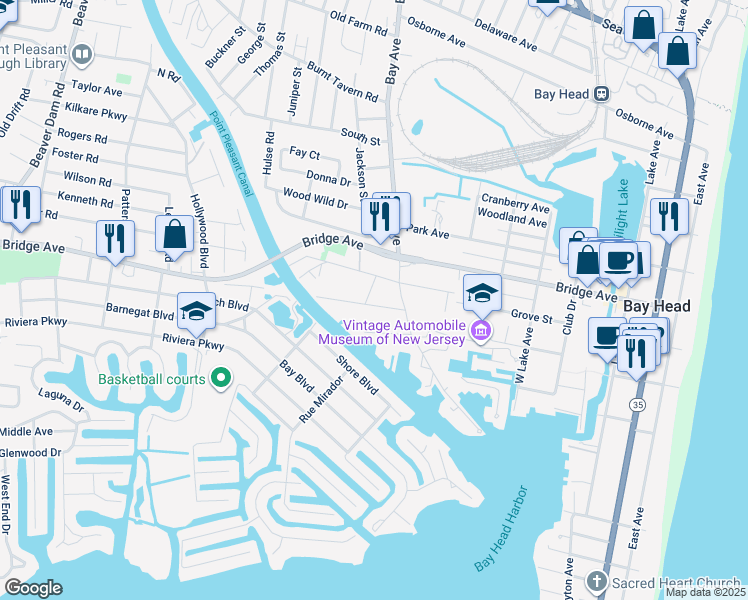 map of restaurants, bars, coffee shops, grocery stores, and more near 716 Howe Street in Point Pleasant