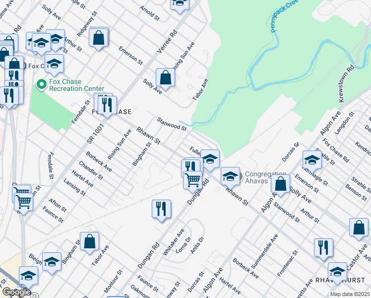 map of restaurants, bars, coffee shops, grocery stores, and more near 1208 Fuller Street in Philadelphia