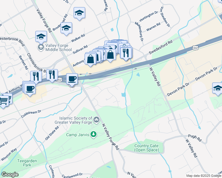map of restaurants, bars, coffee shops, grocery stores, and more near 171 Old Forge Crossing in Devon