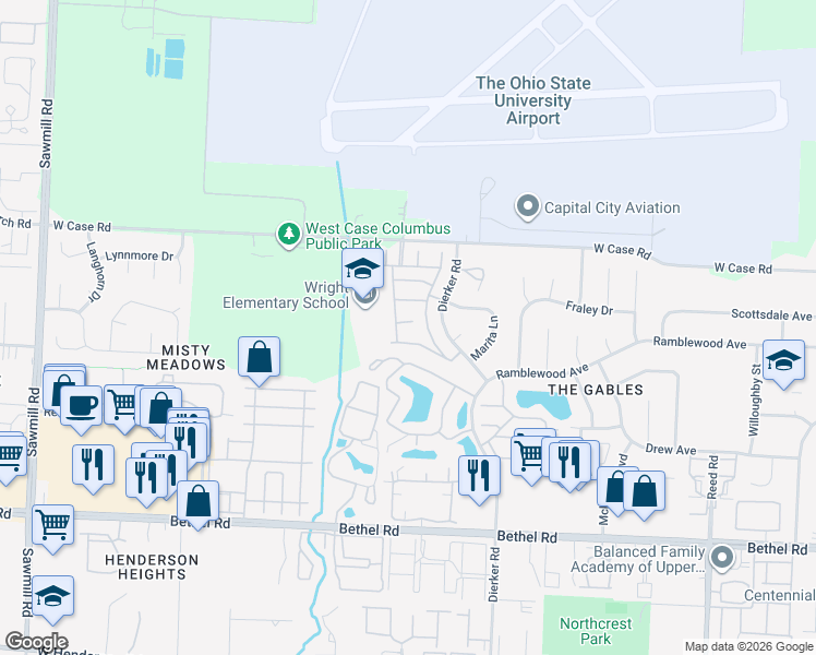 map of restaurants, bars, coffee shops, grocery stores, and more near 5618 Barney Lane in Columbus