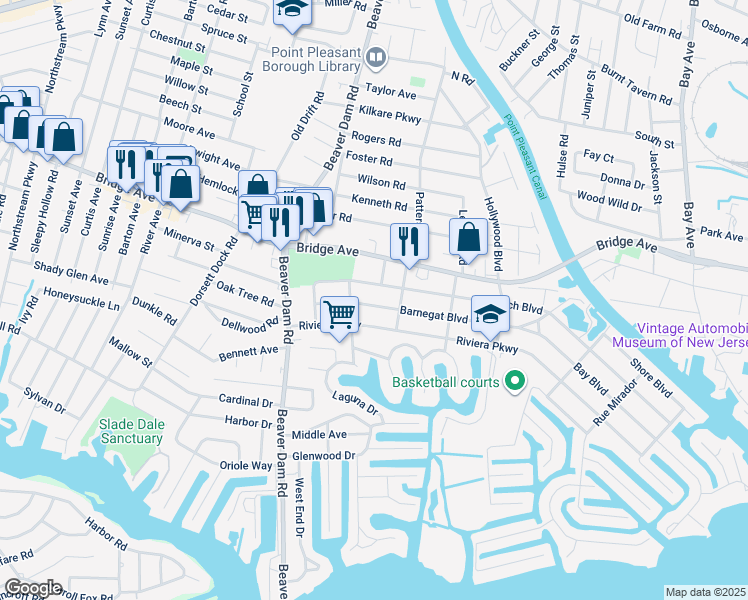map of restaurants, bars, coffee shops, grocery stores, and more near 2207 Barnegat Boulevard in Point Pleasant