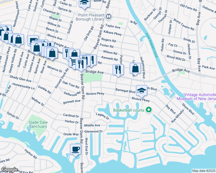 map of restaurants, bars, coffee shops, grocery stores, and more near 2207 Barnegat Boulevard in Point Pleasant