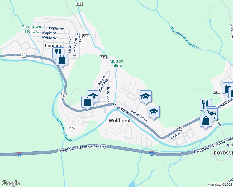 map of restaurants, bars, coffee shops, grocery stores, and more near 55621 Lansing Commons Avenue in Bridgeport